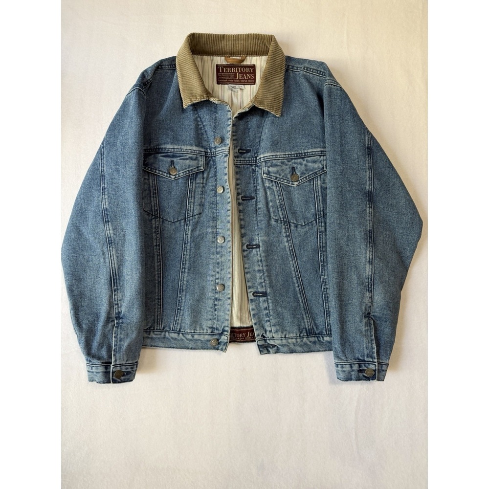 Vintage Territory Ahead Denim Jacket Mens Large Corduroy Collar Lined Trucker